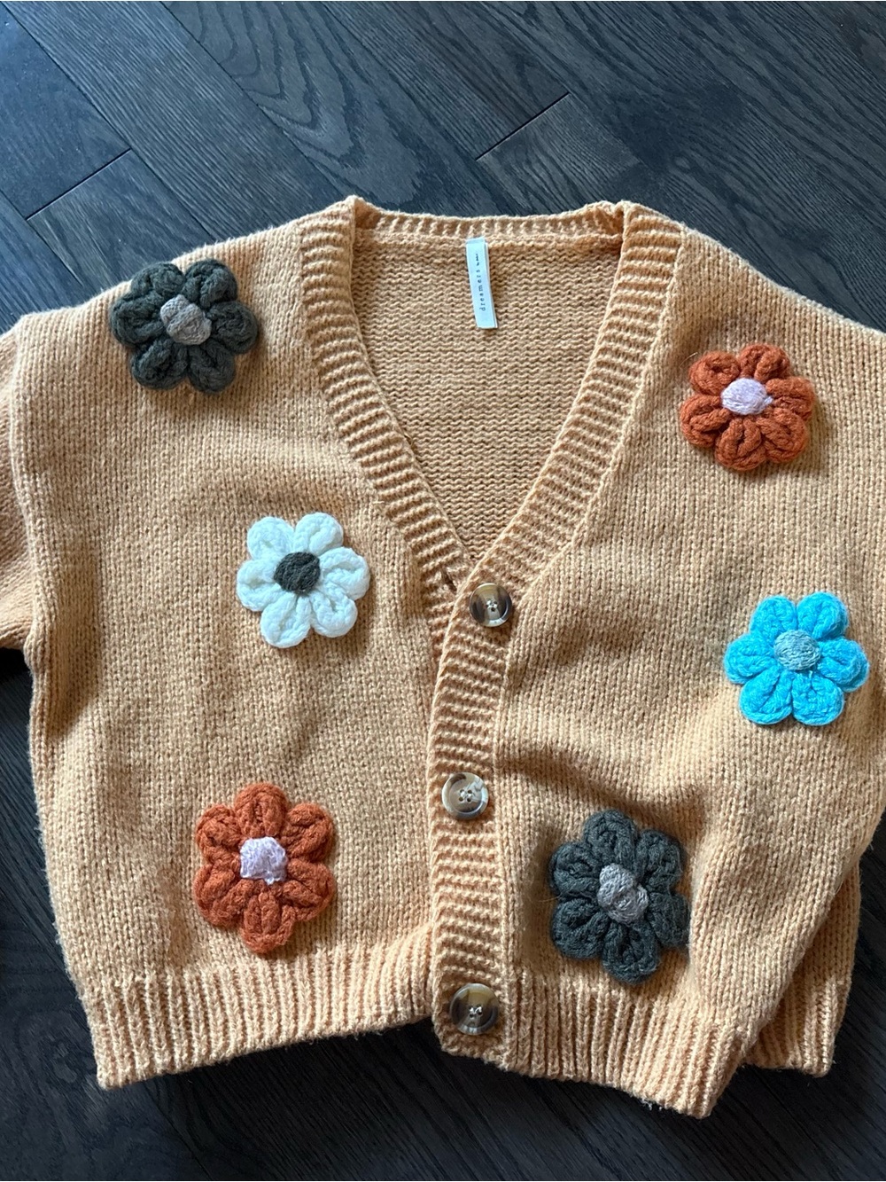 Flower Appliqué V-Neck Cardigan - Cream